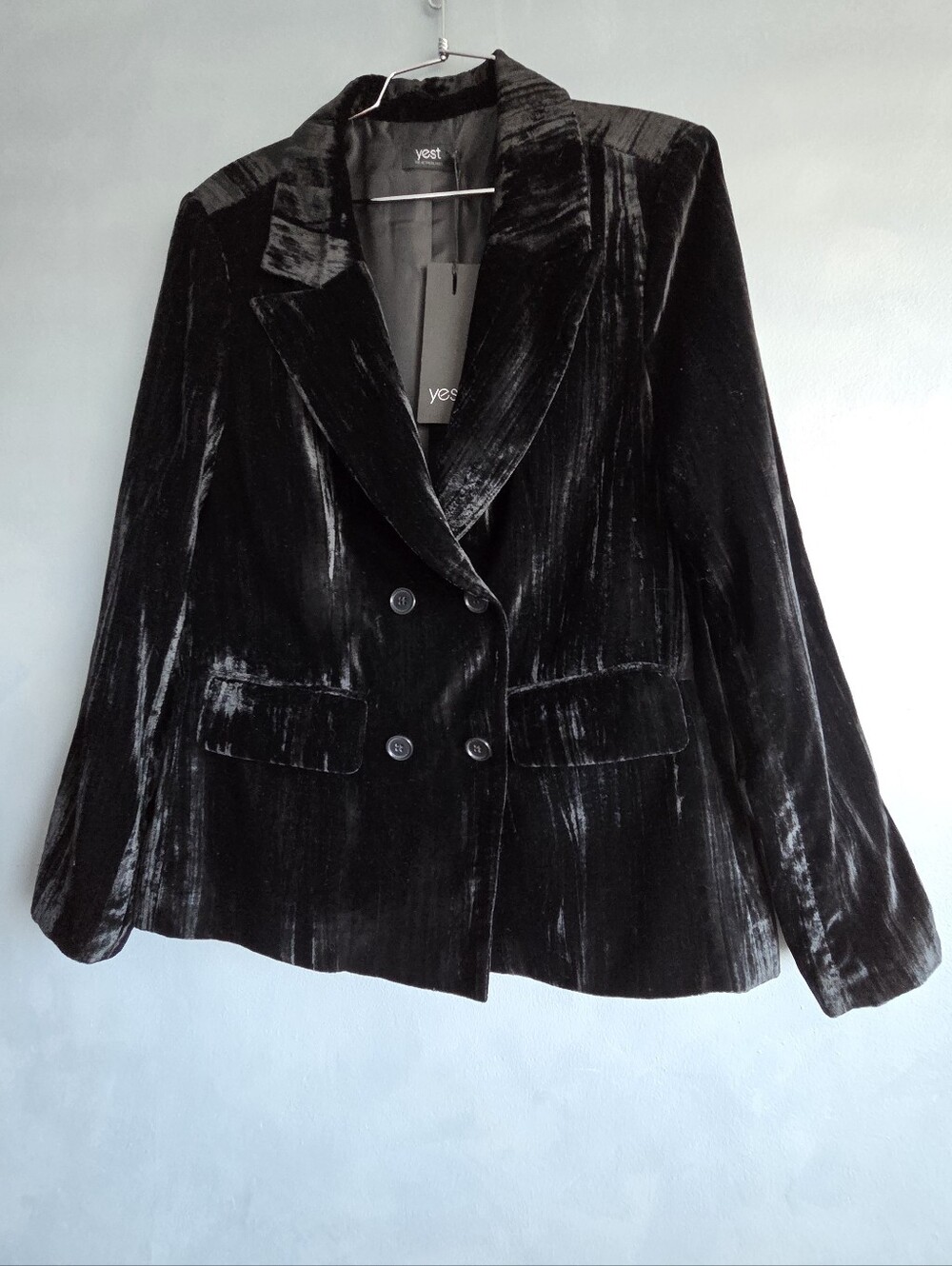 YEST CRUSH BLACK VELVET DOUBLE BREASTED BLAZER, SIZE EUR 36